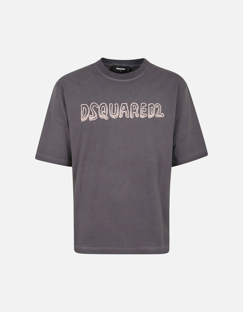 Graffiti Logo Print T-Shirt in Grey