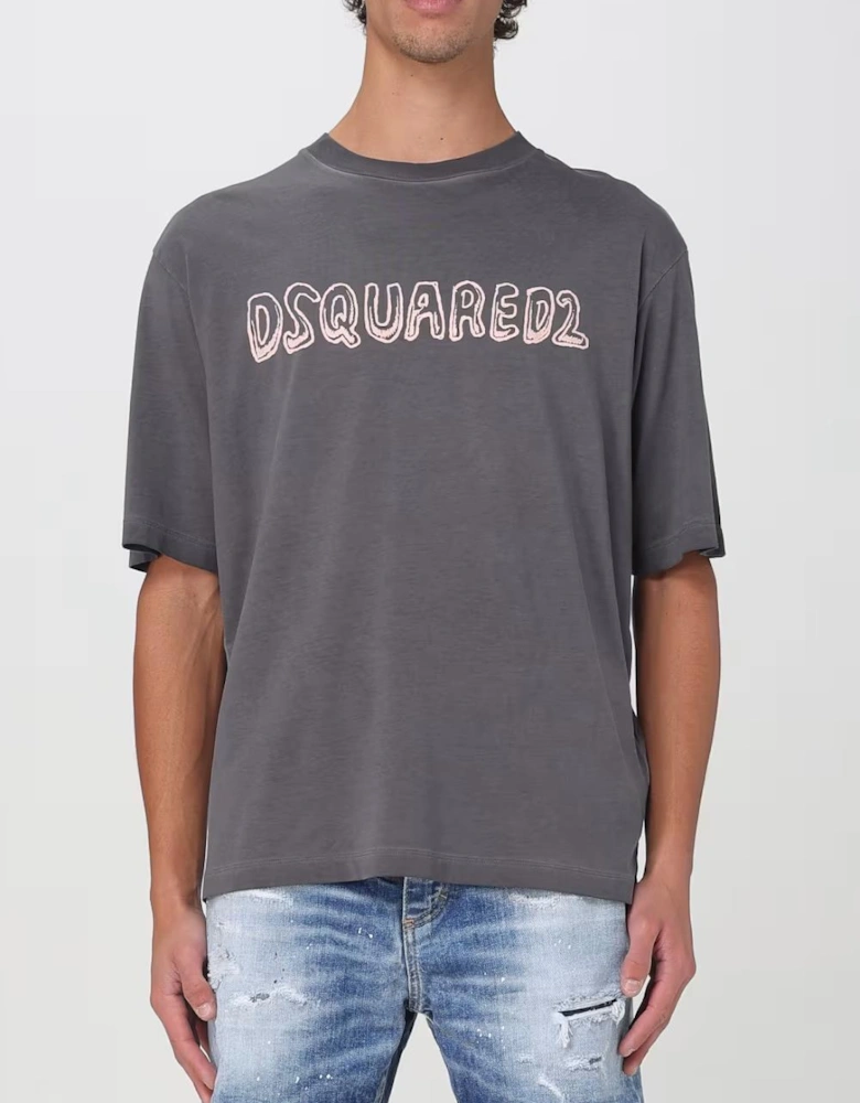 Graffiti Logo Print T-Shirt in Grey