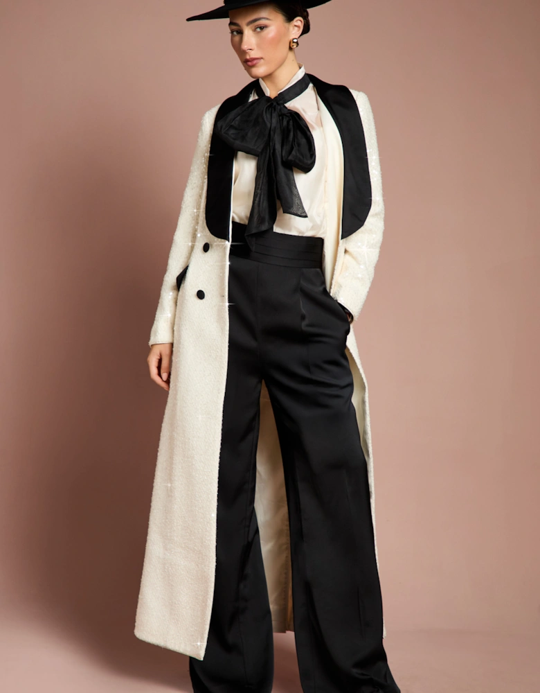 Lisa Tan Double Breasted Sequin Tweed Maxi Coat