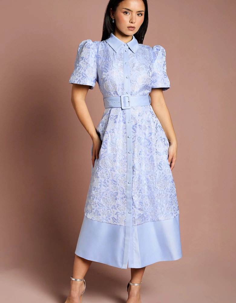 Petite Short Sleeve Shirt Jacquard Midi Dress