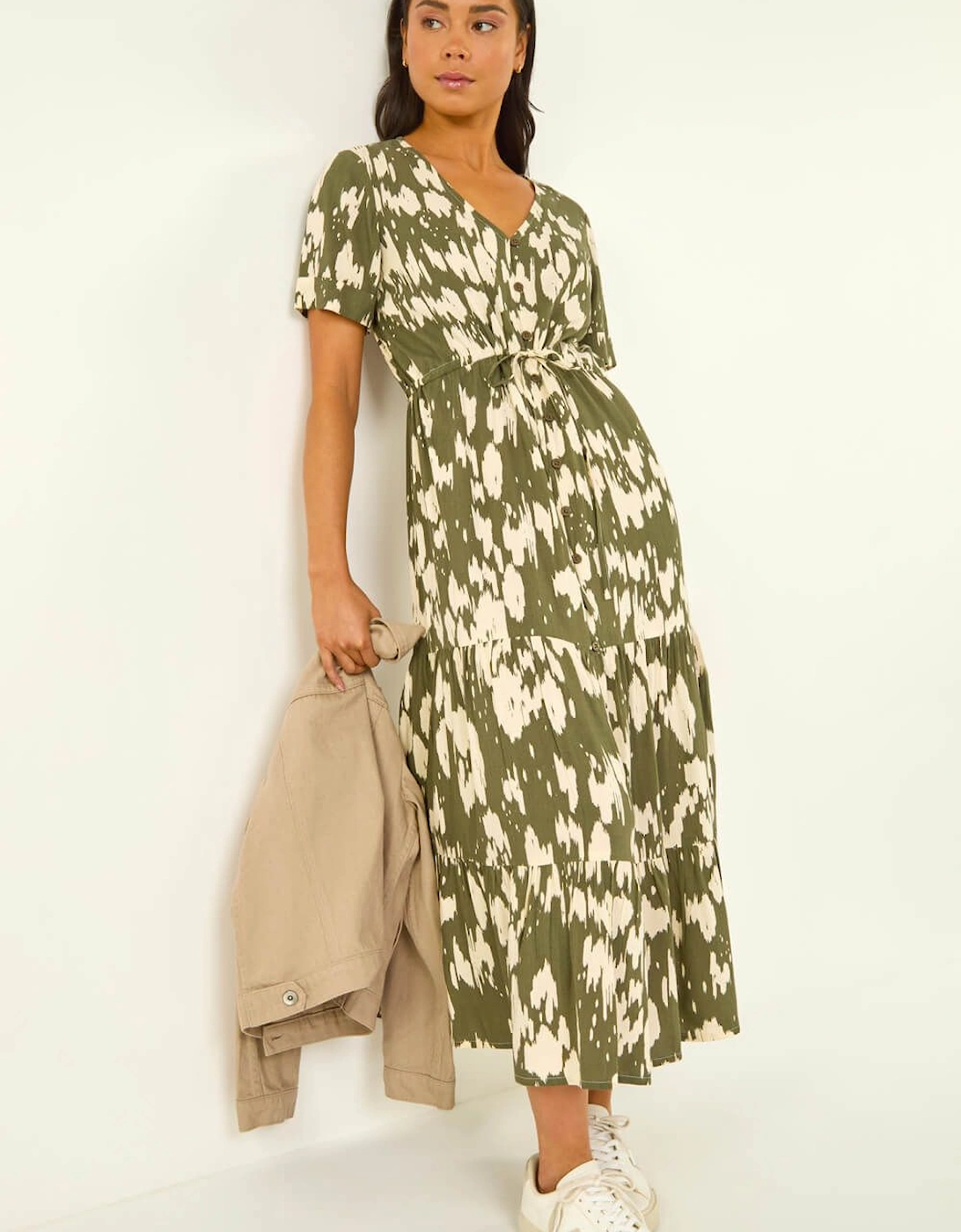 Petite Abstract Print Tiered Midi Dress, 2 of 1