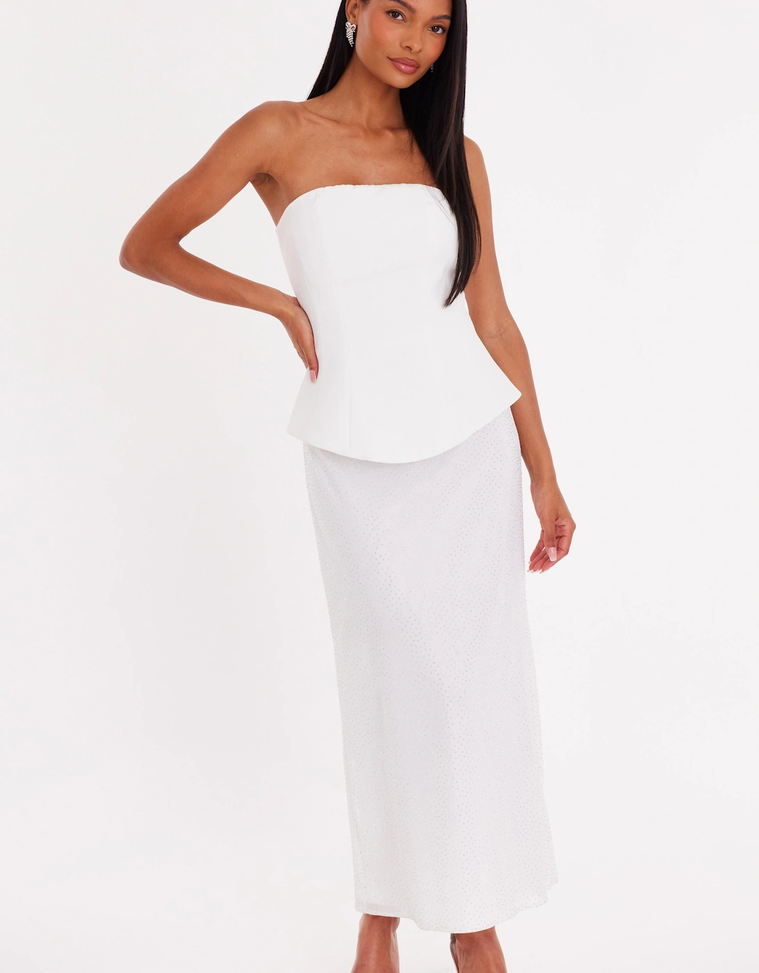 White Glitter Mesh Bandeau Midaxi Dress, 2 of 1