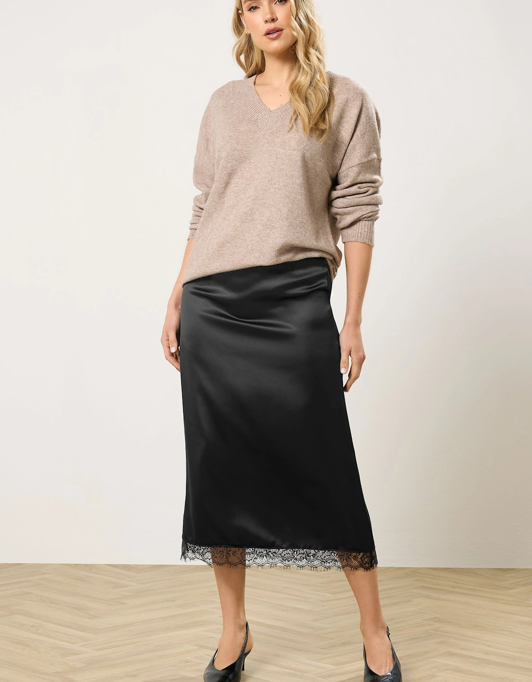 Tall Lace Midi Satin Skirt, 2 of 1