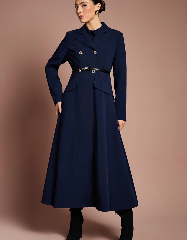 Lisa Tan Tailored Crepe Belted Coat