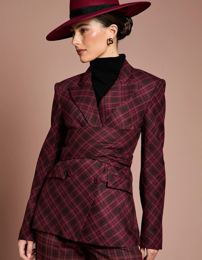 Lisa Tan Premium Check Wrap Front Blazer