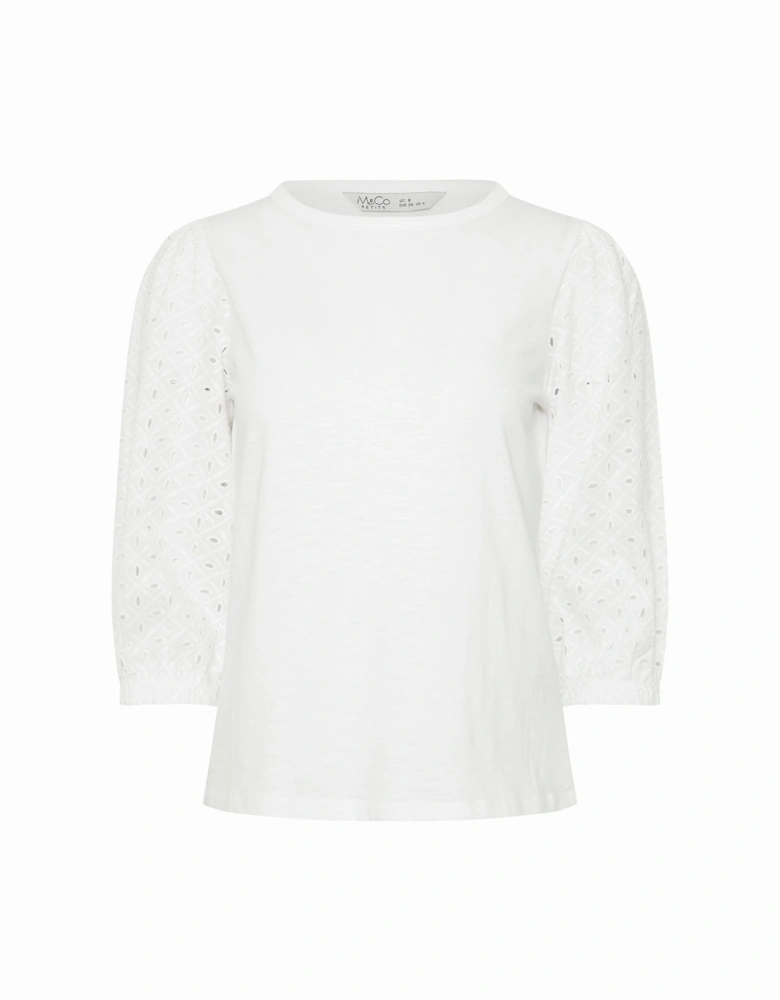 Petite Broderie Puff Sleeve Top