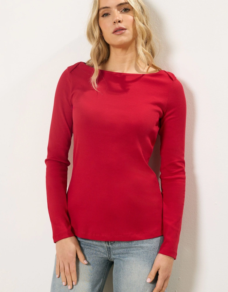 Tall Ribbed Boat Neck Top