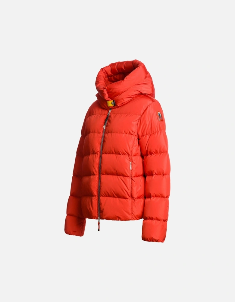 Jinny Grenadine Red Hooded Down Jacket
