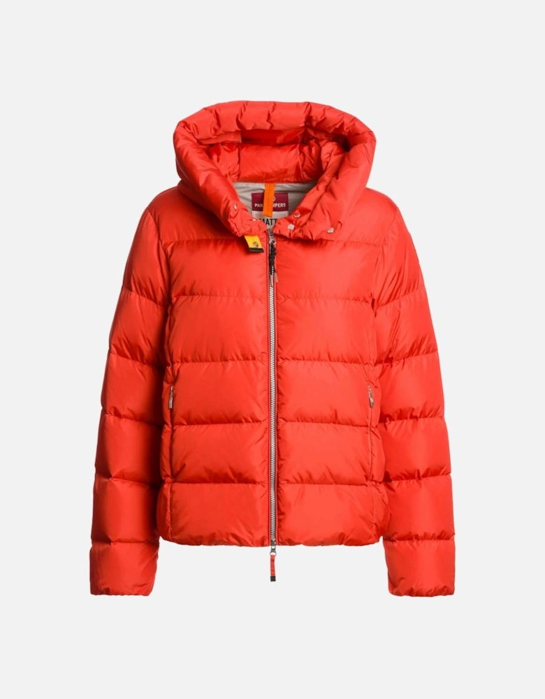 Jinny Grenadine Red Hooded Down Jacket