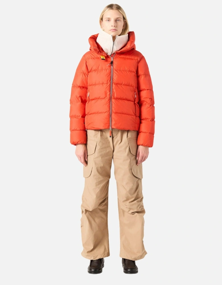 Jinny Grenadine Red Hooded Down Jacket