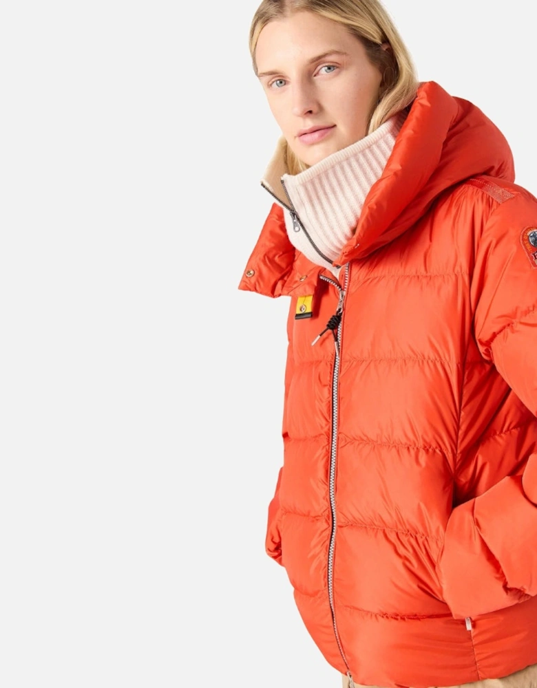 Jinny Grenadine Red Hooded Down Jacket