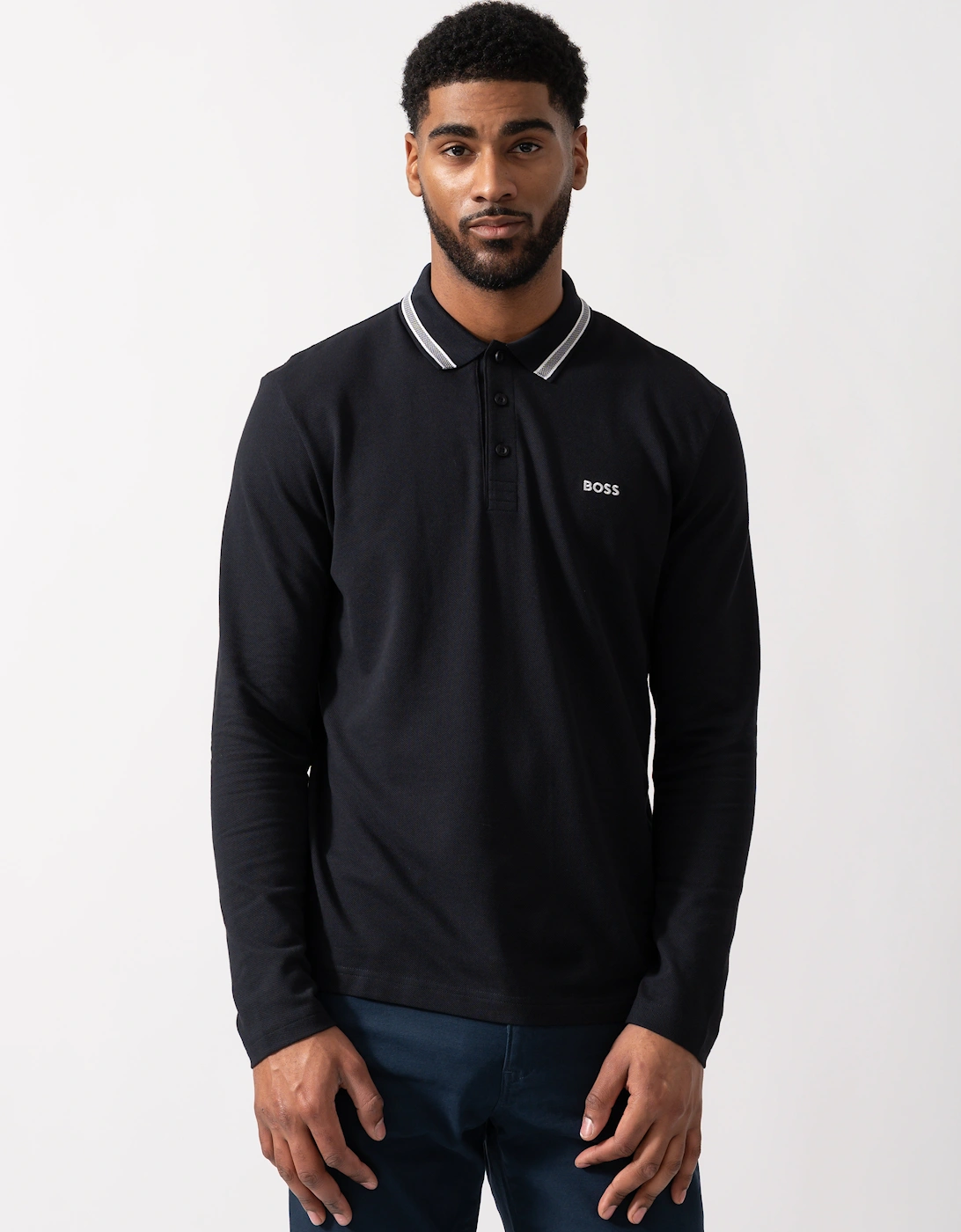 Hugo Boss Men's Navy Boss Green Plisy Long Sleeve Polo Shirt - Dark Blue 402  42 Xl