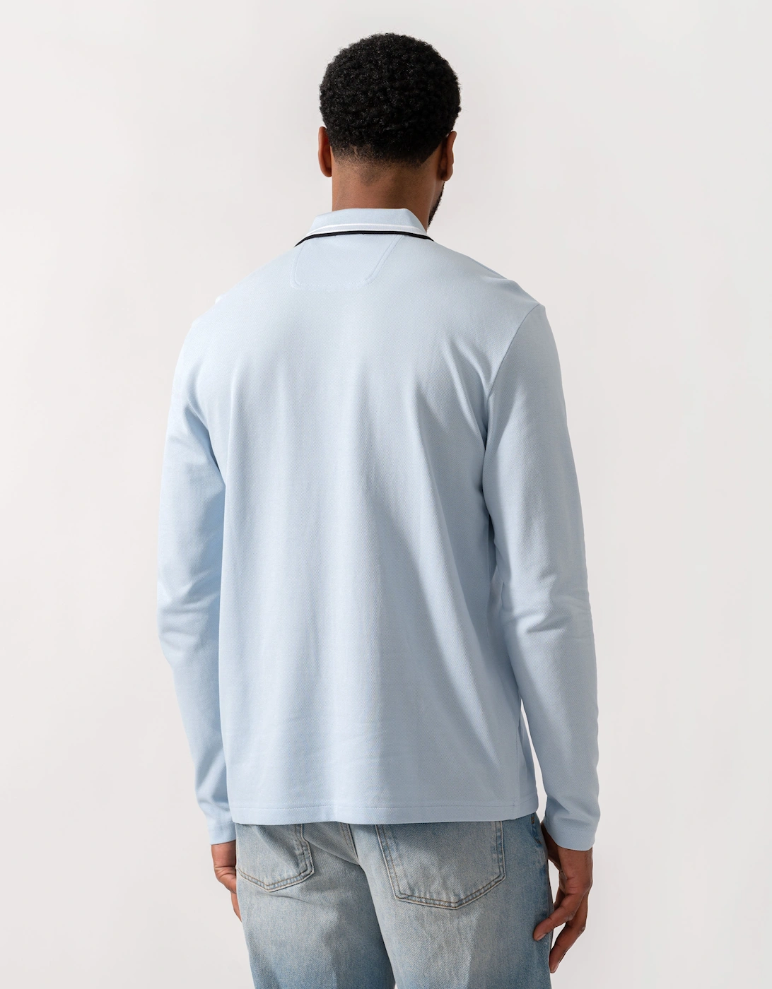 BOSS Green Mens Plisy Long Sleeve Polo Shirt - Open Blue 464