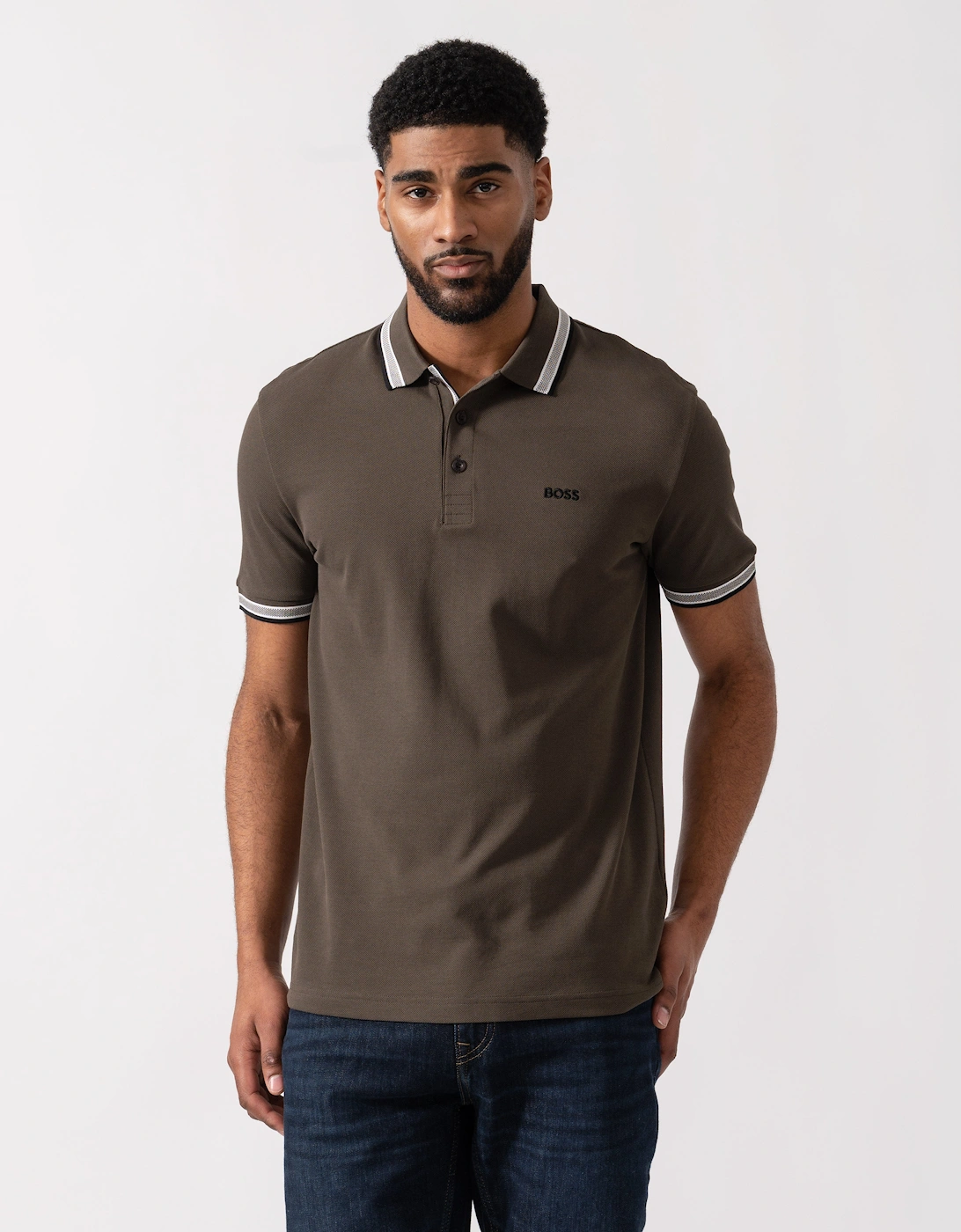 BOSS Green Mens Paddy Cotton-Piqué Polo Shirt with Contrast Logo - Open Beige 297, 5 of 4