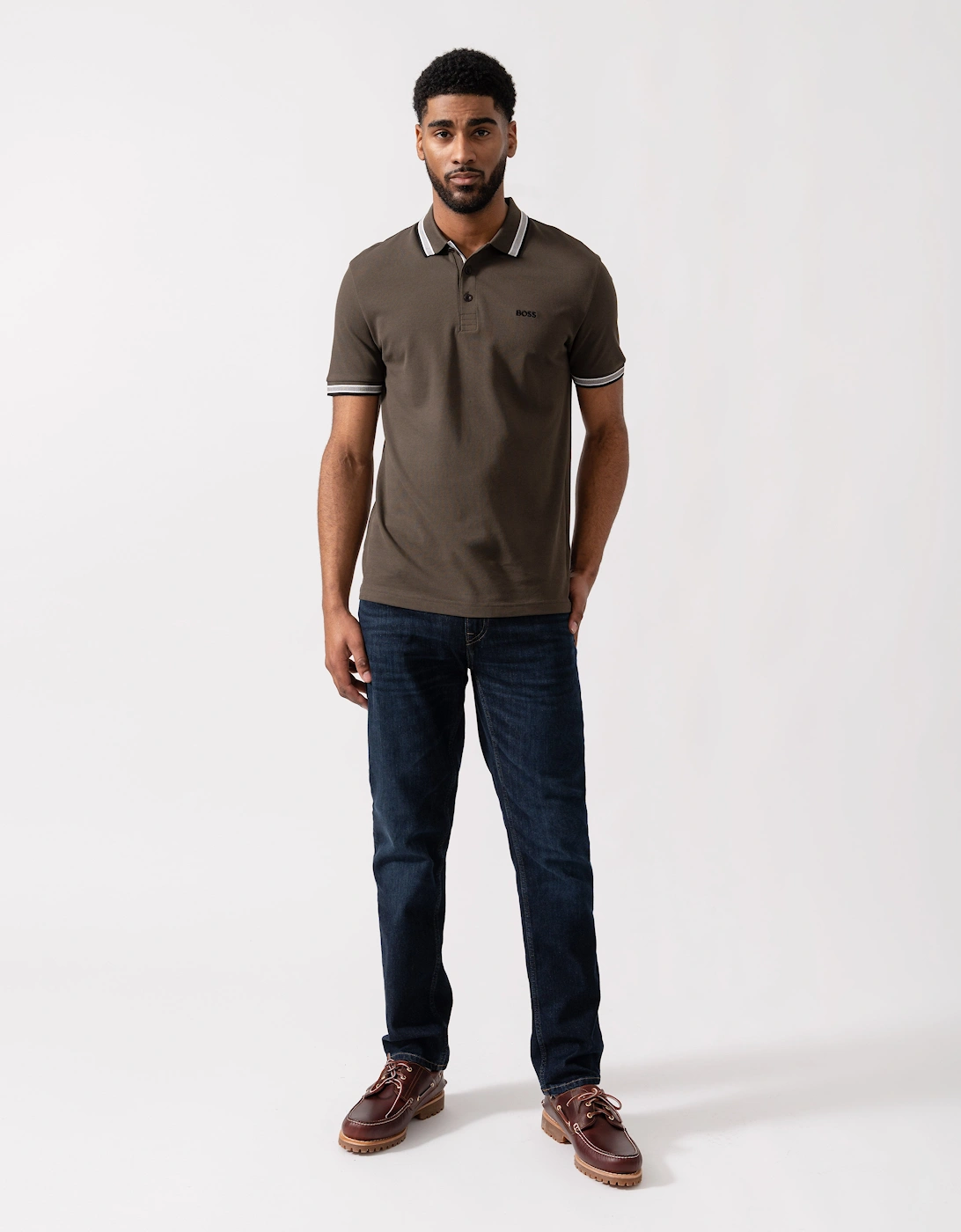 BOSS Green Mens Paddy Cotton-Piqué Polo Shirt with Contrast Logo - Open Beige 297