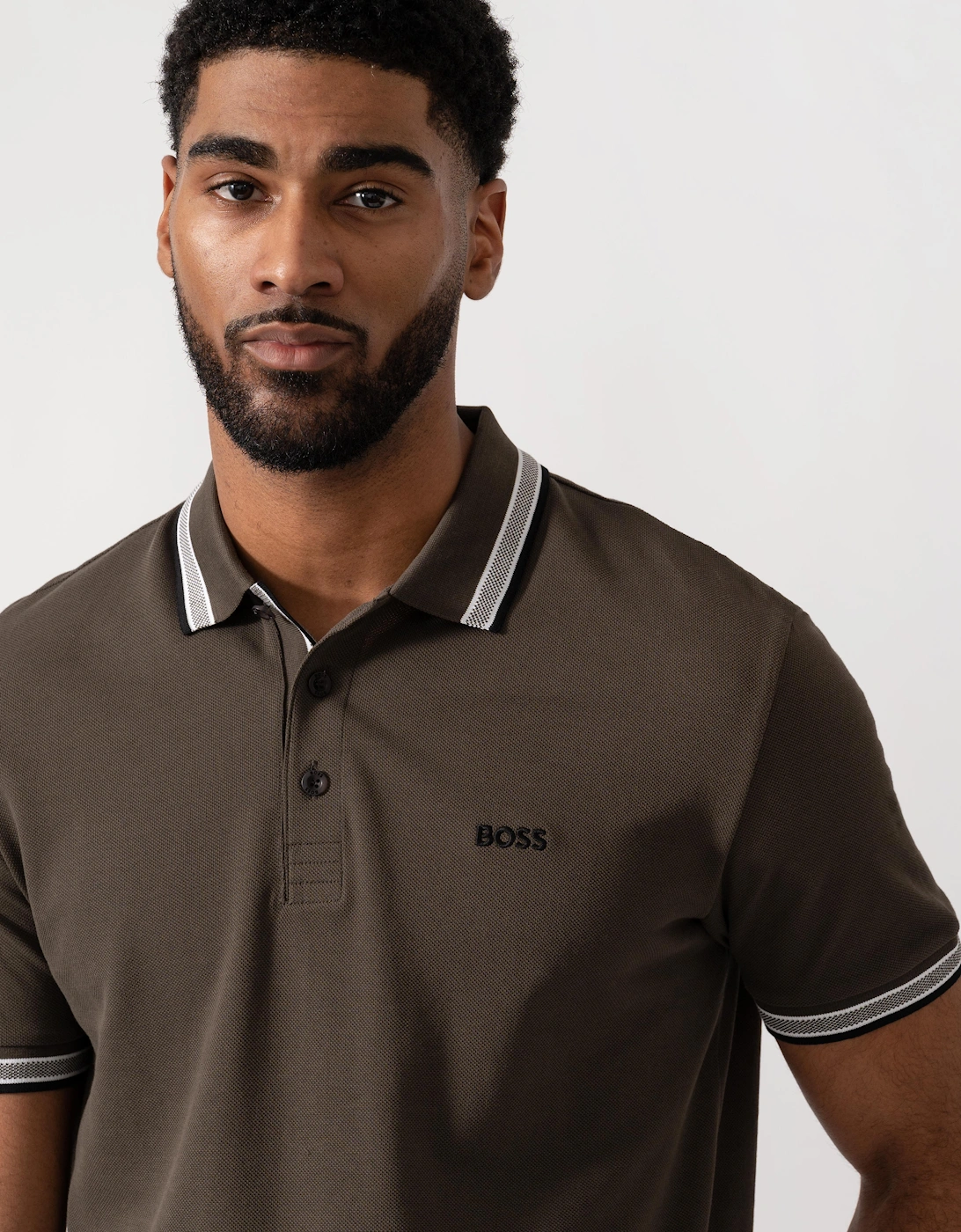 BOSS Green Mens Paddy Cotton-Piqué Polo Shirt with Contrast Logo - Open Beige 297