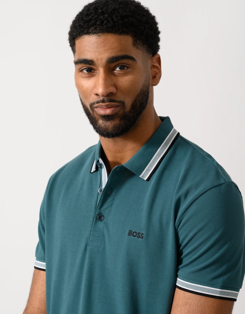 BOSS Green Paddy Mens Cotton-Piqué Polo Shirt with Contrast Logo - Open Green 356