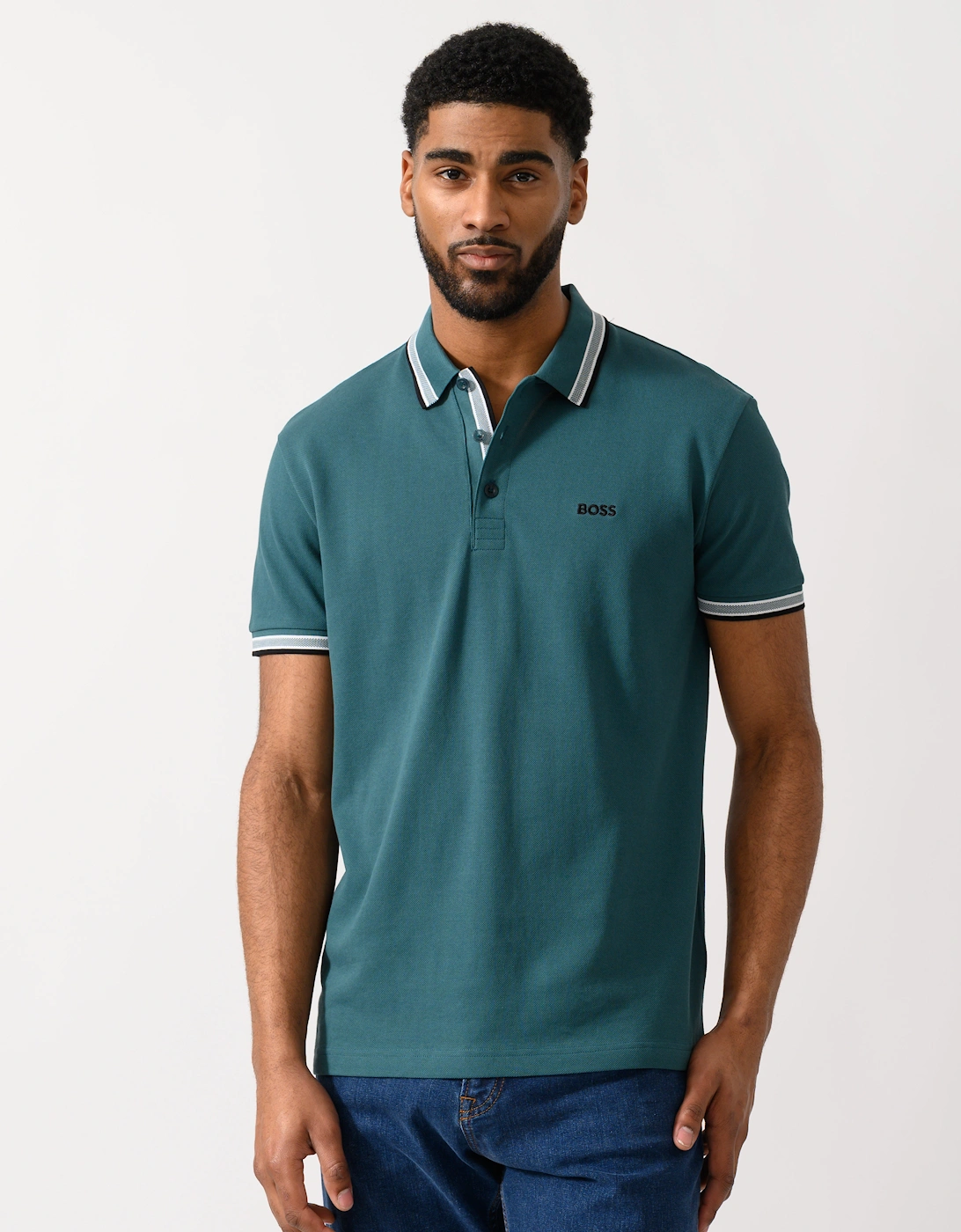 BOSS Green Paddy Mens Cotton-Piqué Polo Shirt with Contrast Logo - Open Green 356, 5 of 4