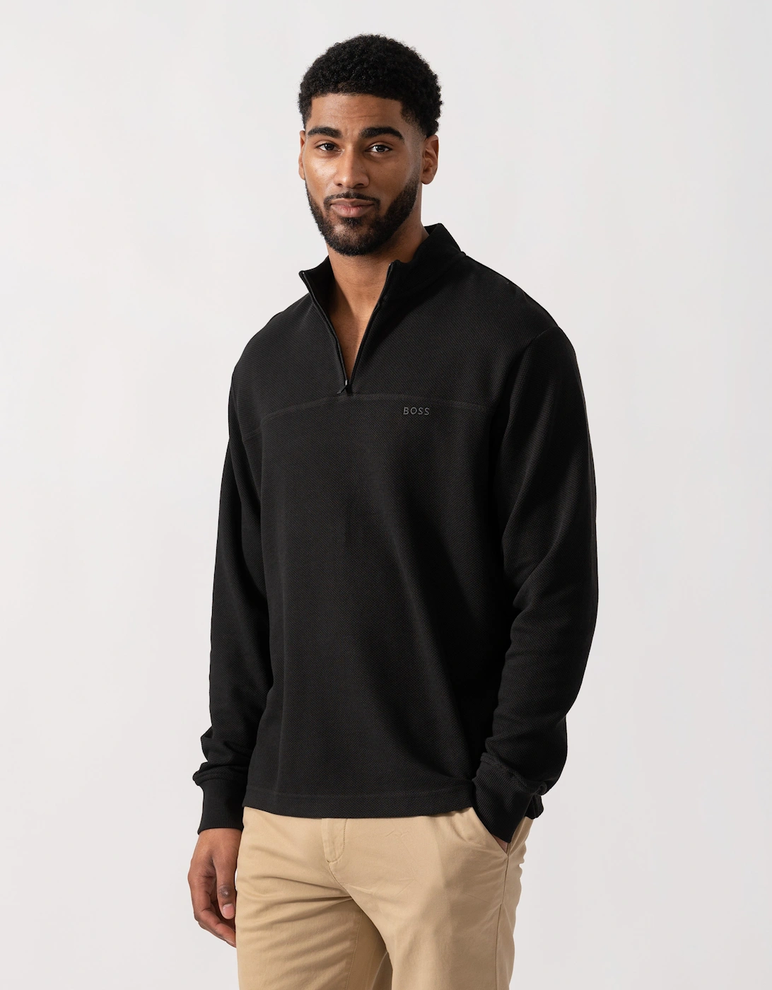 Hugo Boss Men's Black Boss Orange Hive 1/4 Zip Sweatshirt - 001 - Size: 42