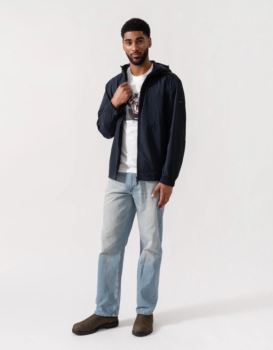 Hugo Boss Men's Navy Boss Orange Orip Windbreaker In Water-Repellent Soft-Touch Fabric - Dark Blue 404 - Size: 42/Regular