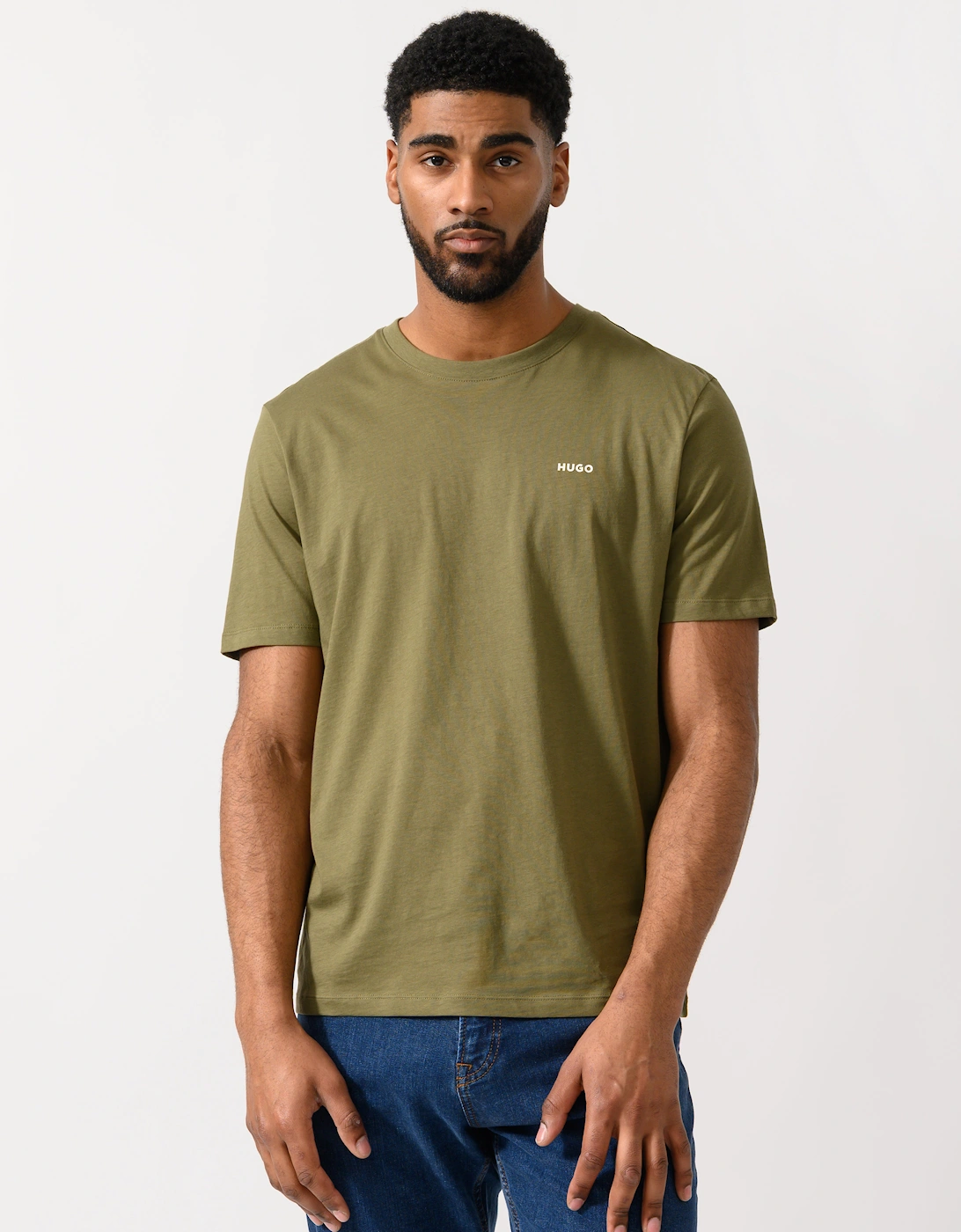 HUGO Dero222 Mens Cotton-Jersey T-Shirt with Logo Print - Open Green 389, 5 of 4