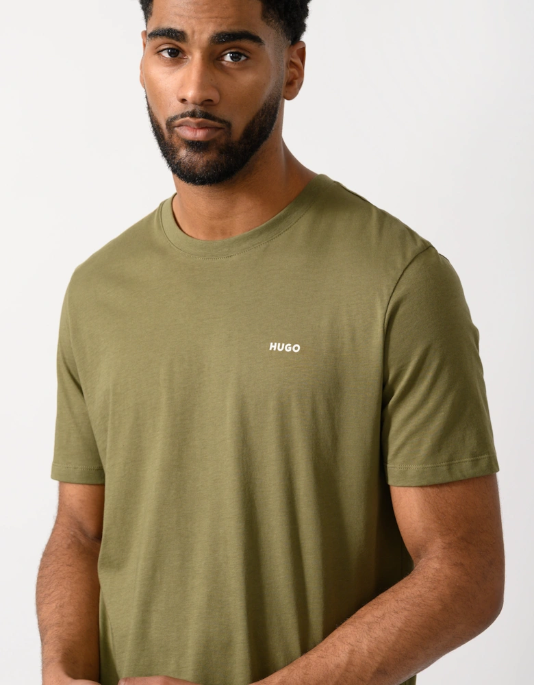 HUGO Dero222 Mens Cotton-Jersey T-Shirt with Logo Print - Open Green 389