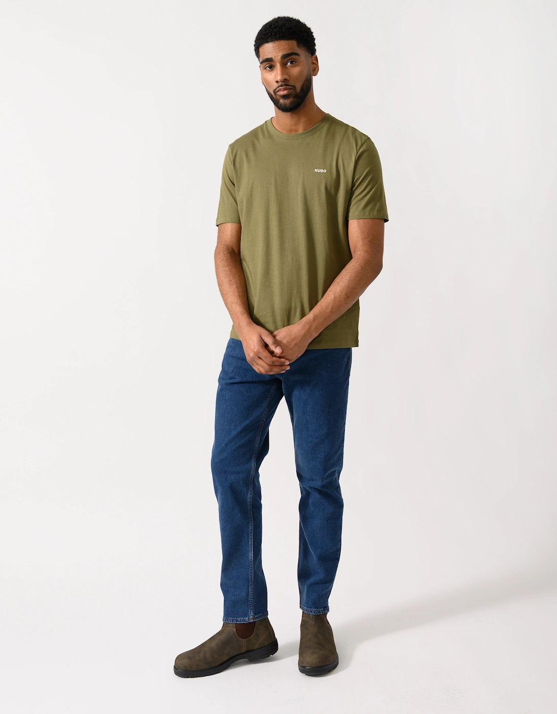 HUGO Dero222 Mens Cotton-Jersey T-Shirt with Logo Print - Open Green 389