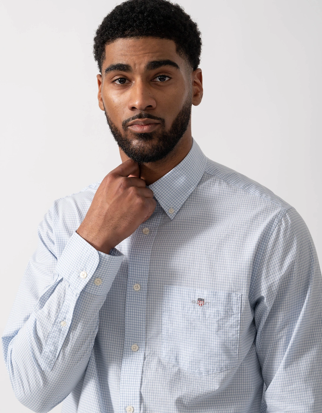 Mens Regular Fit Classic Poplin Gingham Shirt - 455 Light Blue