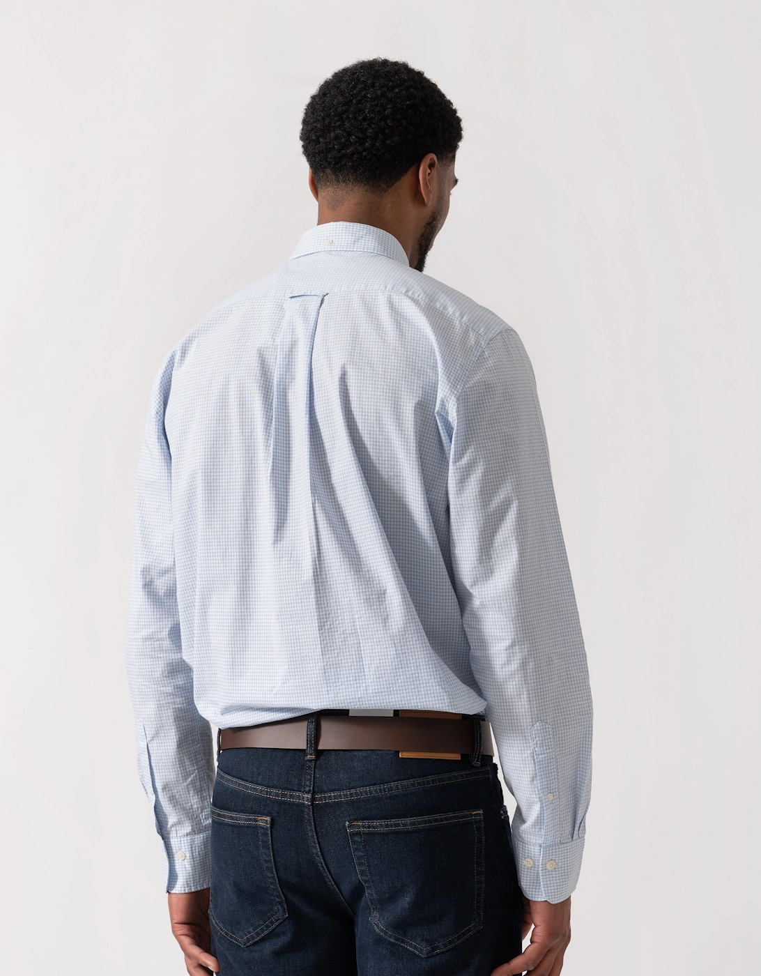 Mens Regular Fit Classic Poplin Gingham Shirt - 455 Light Blue