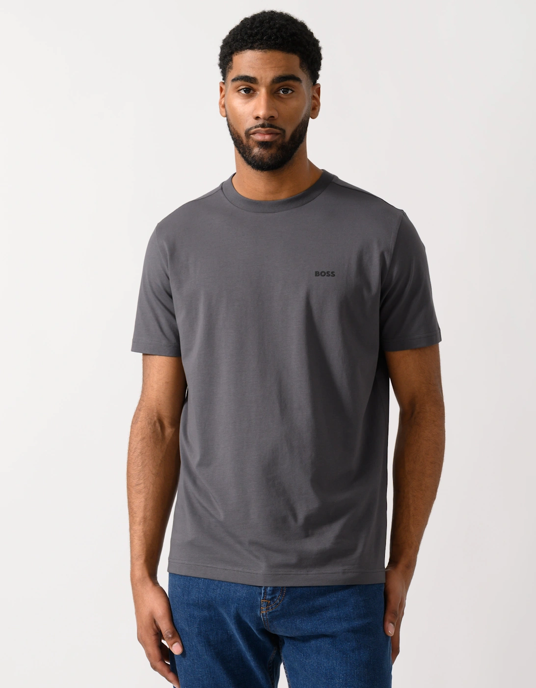 BOSS Green Tee Mens Stretch Cotton T-Shirt with Contrast Logo - Open Grey 071, 5 of 4