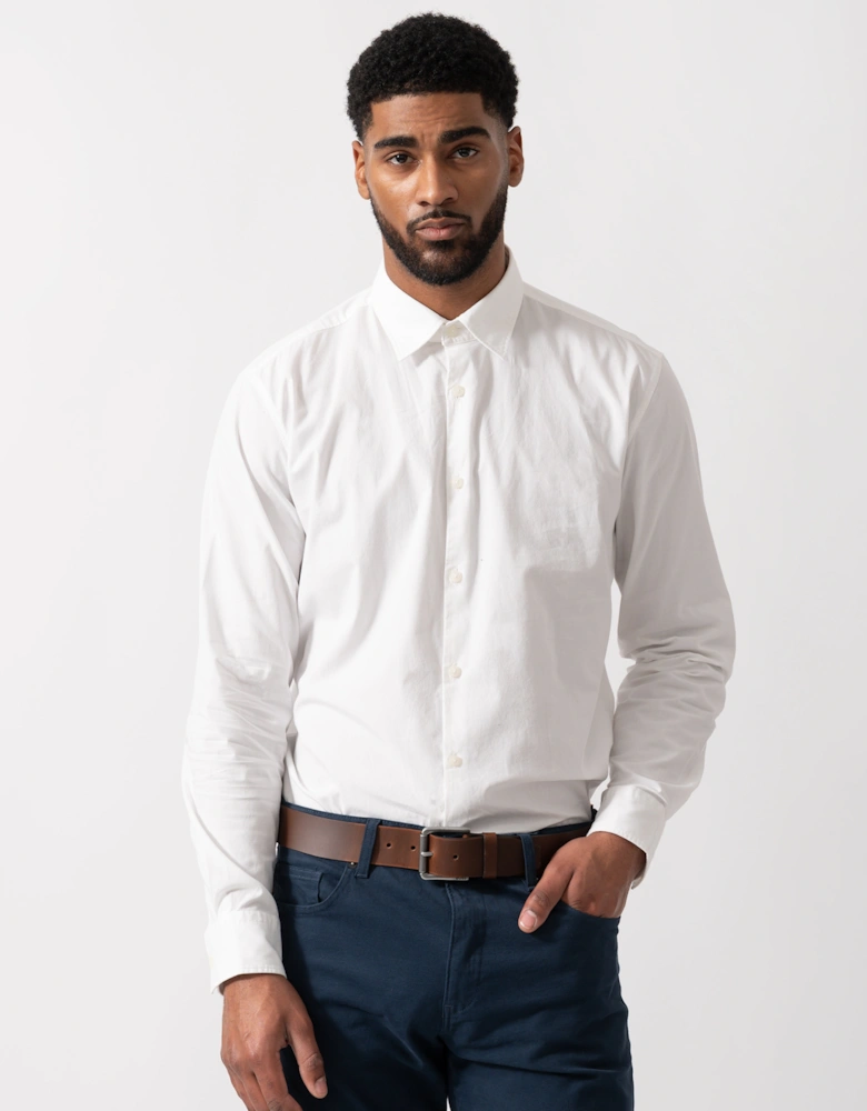 HUGO Mens Ermo Slim-Fit Shirt in Stretch-Cotton Canvas - Open White 199