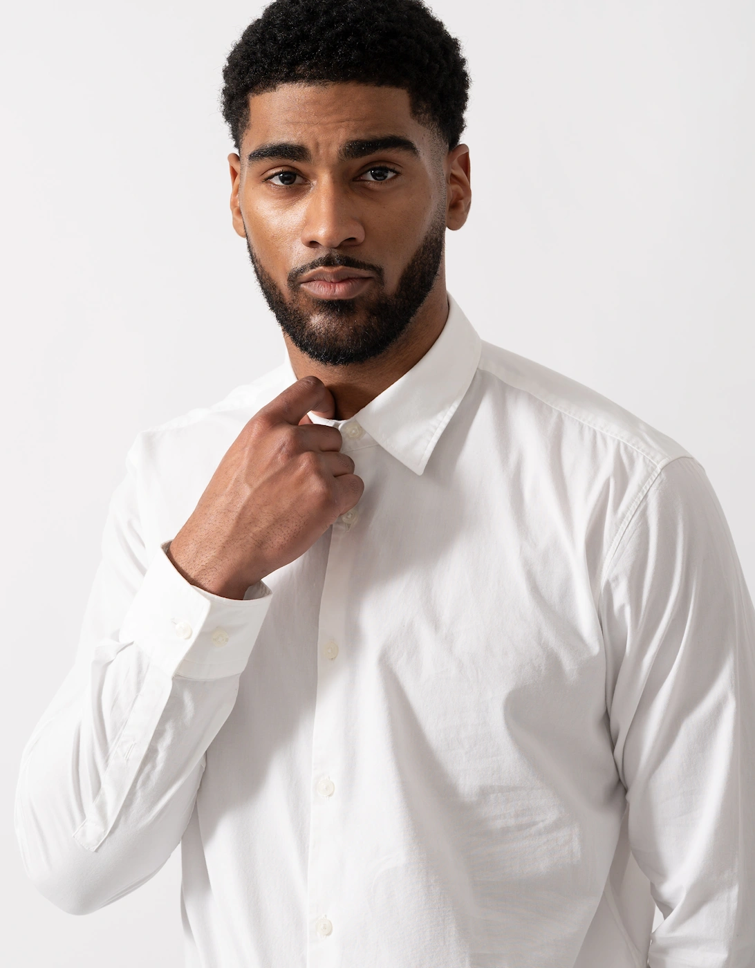 HUGO Mens Ermo Slim-Fit Shirt in Stretch-Cotton Canvas - Open White 199