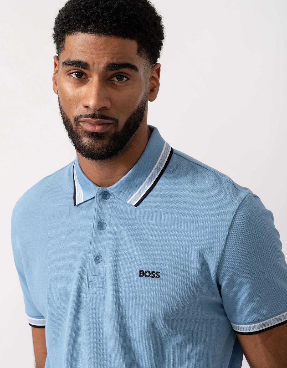 BOSS Green Mens Paddy Cotton-Piqué Polo Shirt with Contrast Logo - Open Blue 469