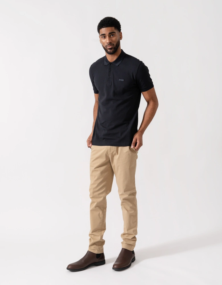 BOSS Green Mens Paddy Cotton-Piqué Polo Shirt with Contrast Logo - Dark Blue 408