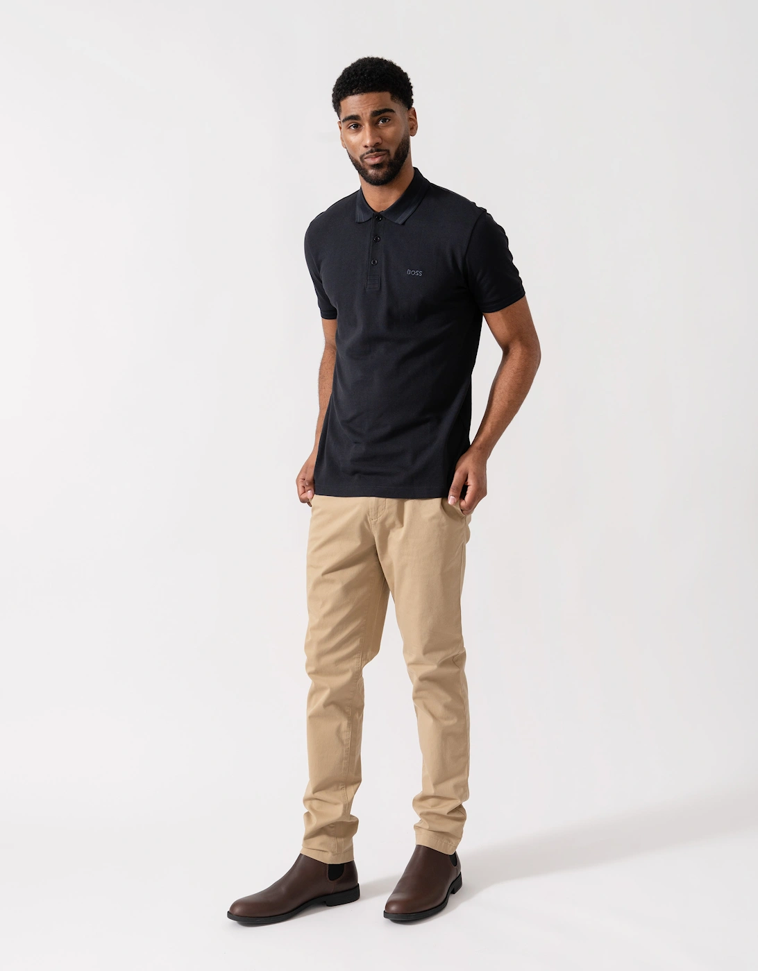 BOSS Green Mens Paddy Cotton-Piqué Polo Shirt with Contrast Logo - Dark Blue 408