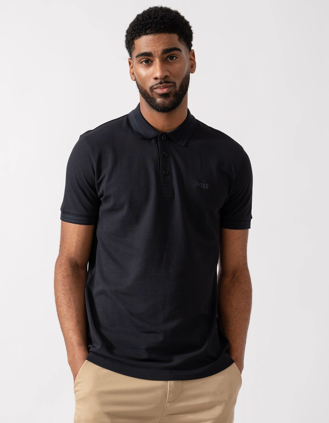 BOSS Green Mens Paddy Cotton-Piqué Polo Shirt with Contrast Logo - Dark Blue 408, 5 of 4