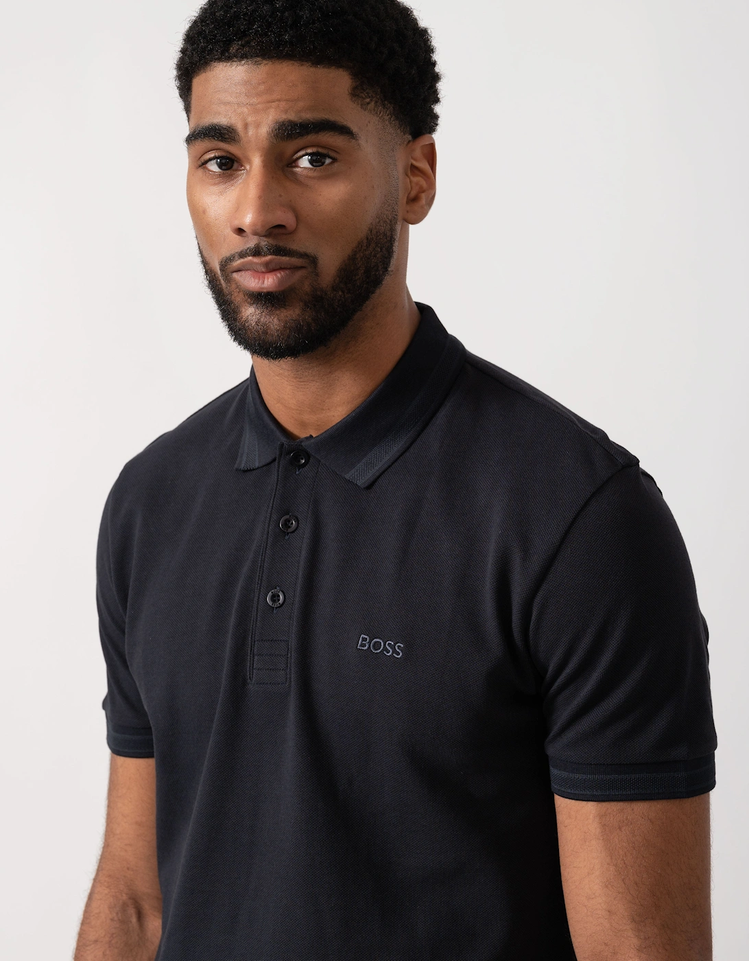 BOSS Green Mens Paddy Cotton-Piqué Polo Shirt with Contrast Logo - Dark Blue 408