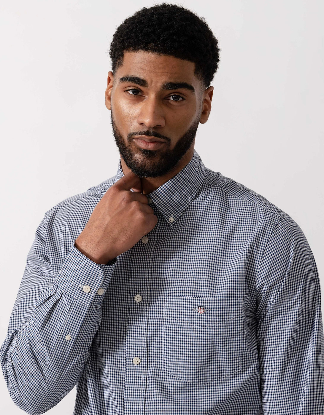 Mens Regular Fit Classic Poplin Gingham Shirt - 423 Persian Blue