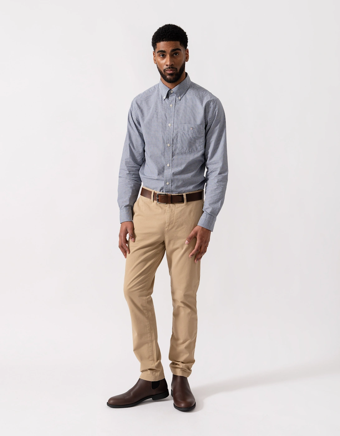 Mens Regular Fit Classic Poplin Gingham Shirt - 423 Persian Blue