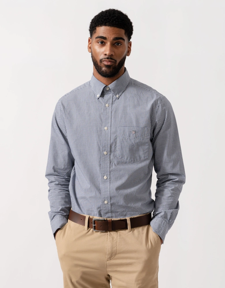 Mens Regular Fit Classic Poplin Gingham Shirt - 423 Persian Blue