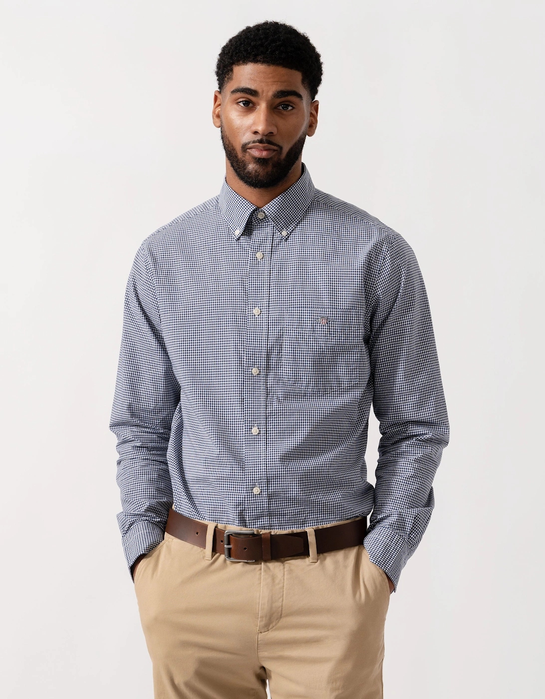 Gant Men's Grey Regular Fit Classic Poplin Gingham Shirt - 423 Persian Blue - : 40/Regular L