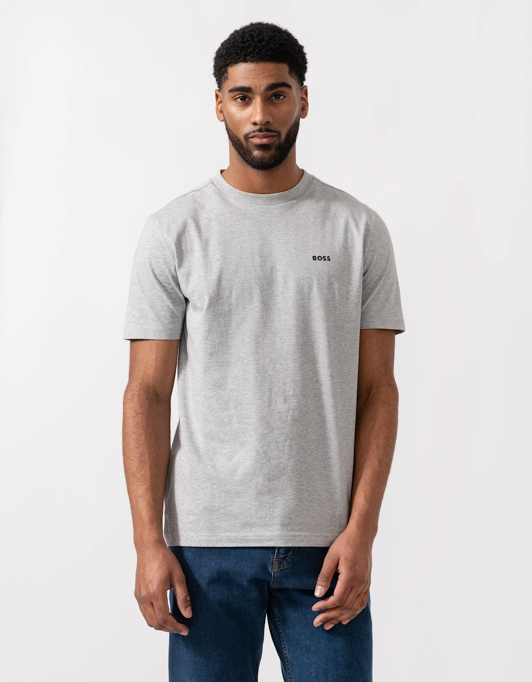 Hugo Boss Men's Grey Boss Green Tee Stretch Cotton T-Shirt With Contrast Logo - Silver 043  38 M