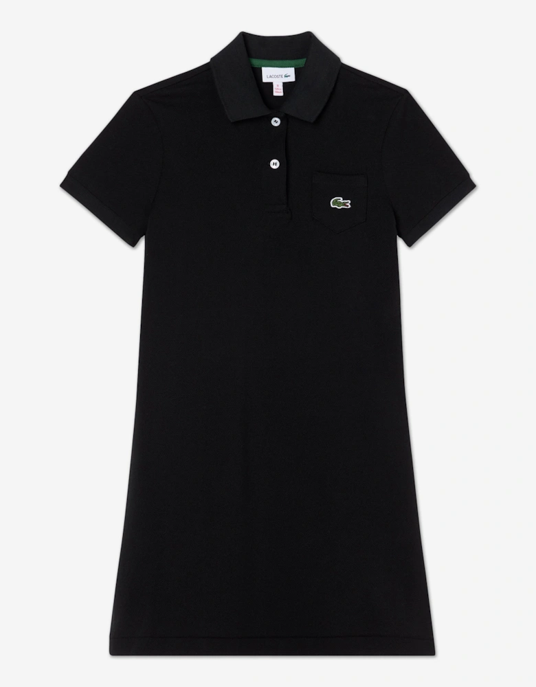 Girls Logo Pocket Polo Dress in Black
