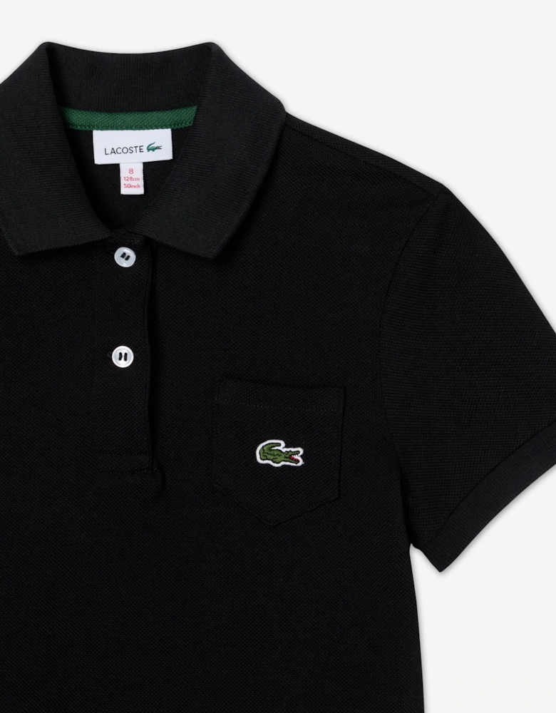 Girls Logo Pocket Polo Dress in Black