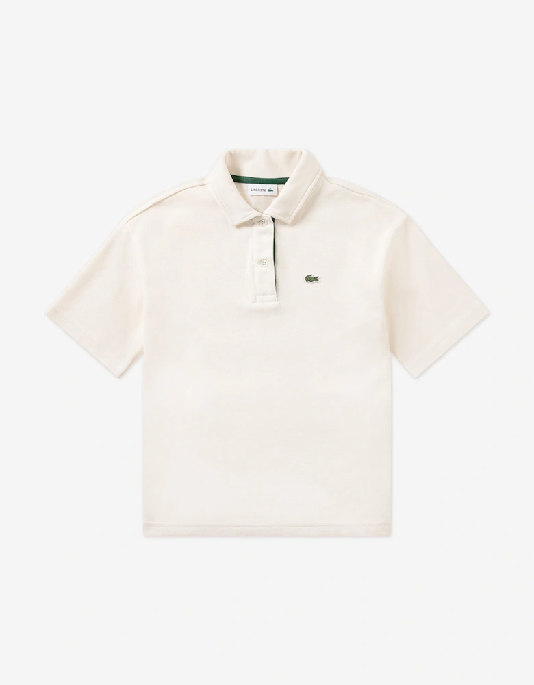 Girls Oversized Polo Shirt in Ivory