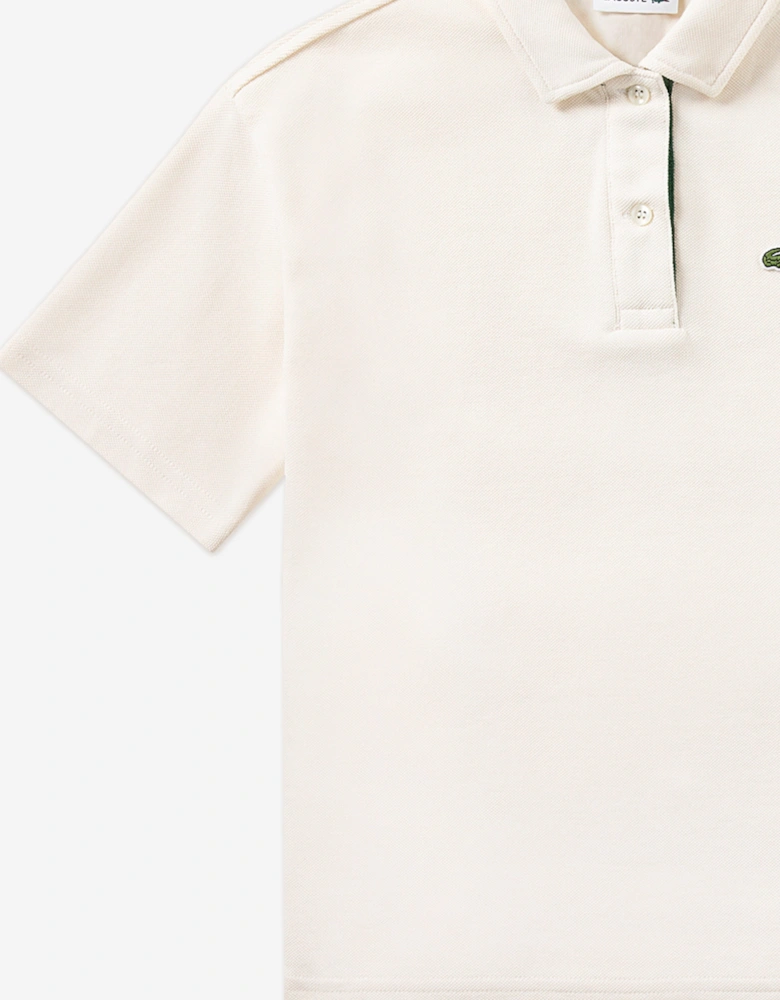 Girls Oversized Polo Shirt in Ivory