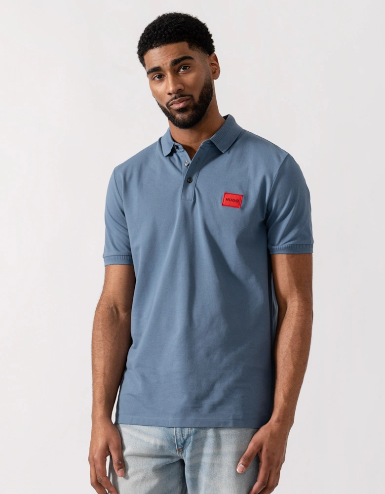 HUGO Dereso222 Mens Cotton Piqué Slim-Fit Polo Shirt with Logo Label - Open Blue 496