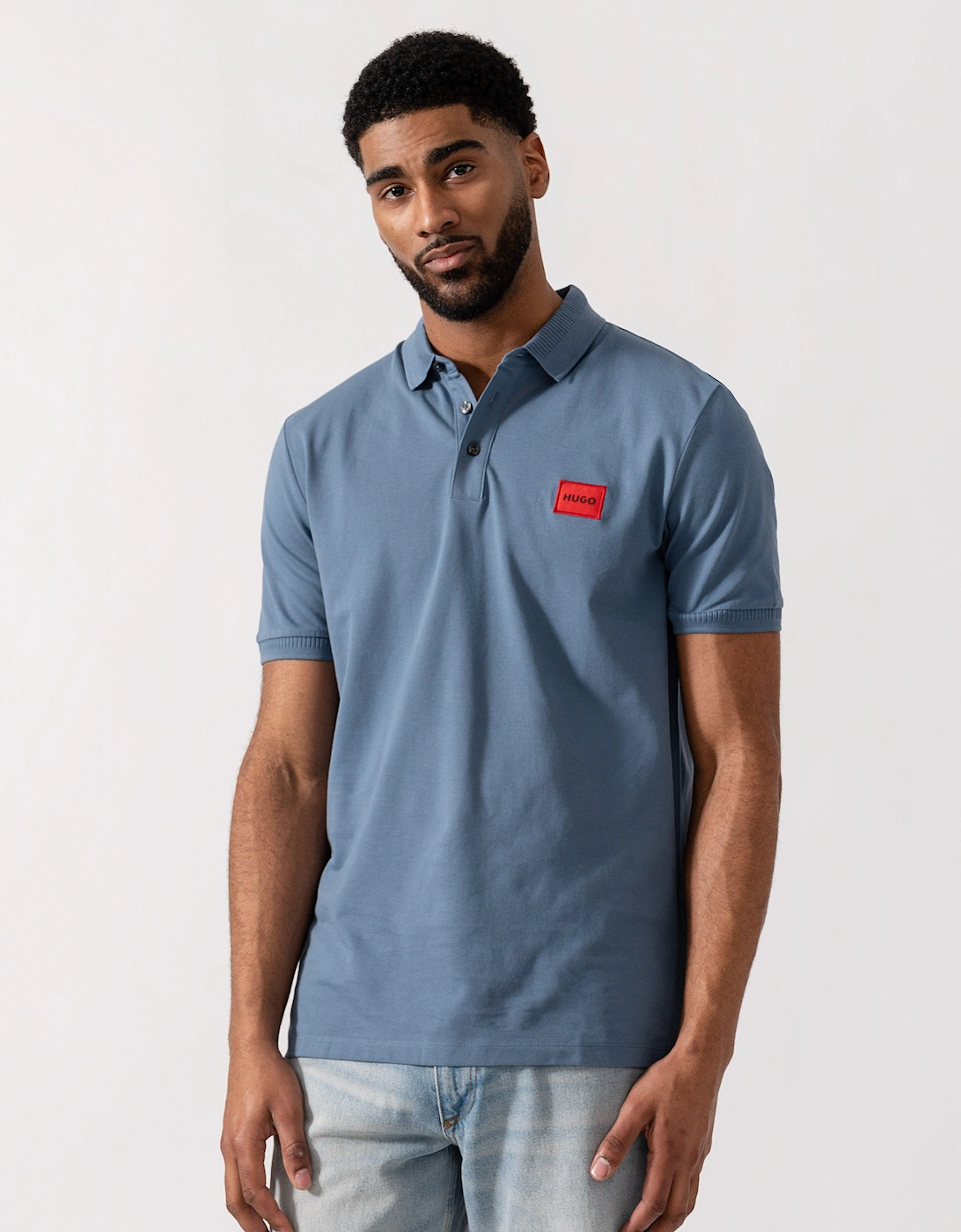 HUGO Dereso222 Mens Cotton Piqué Slim-Fit Polo Shirt with Logo Label - Open Blue 496, 5 of 4
