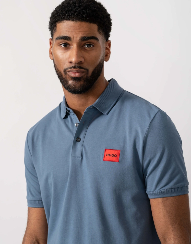 HUGO Dereso222 Mens Cotton Piqué Slim-Fit Polo Shirt with Logo Label - Open Blue 496