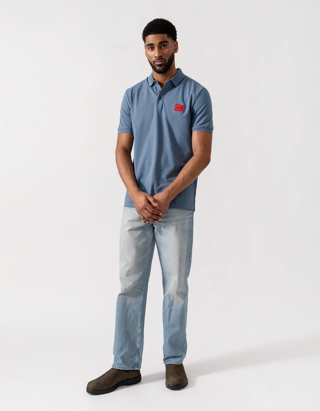 HUGO Dereso222 Mens Cotton Piqué Slim-Fit Polo Shirt with Logo Label - Open Blue 496